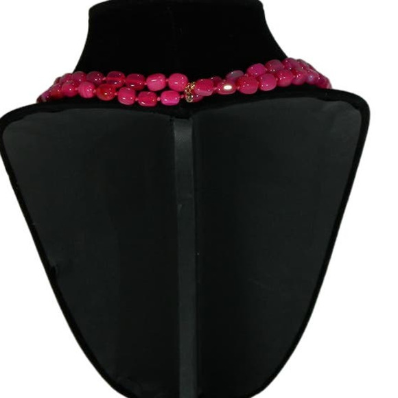 Opera Length Hot Pink Gemstone Necklace Designer Signed LR - Picture 5 of 14